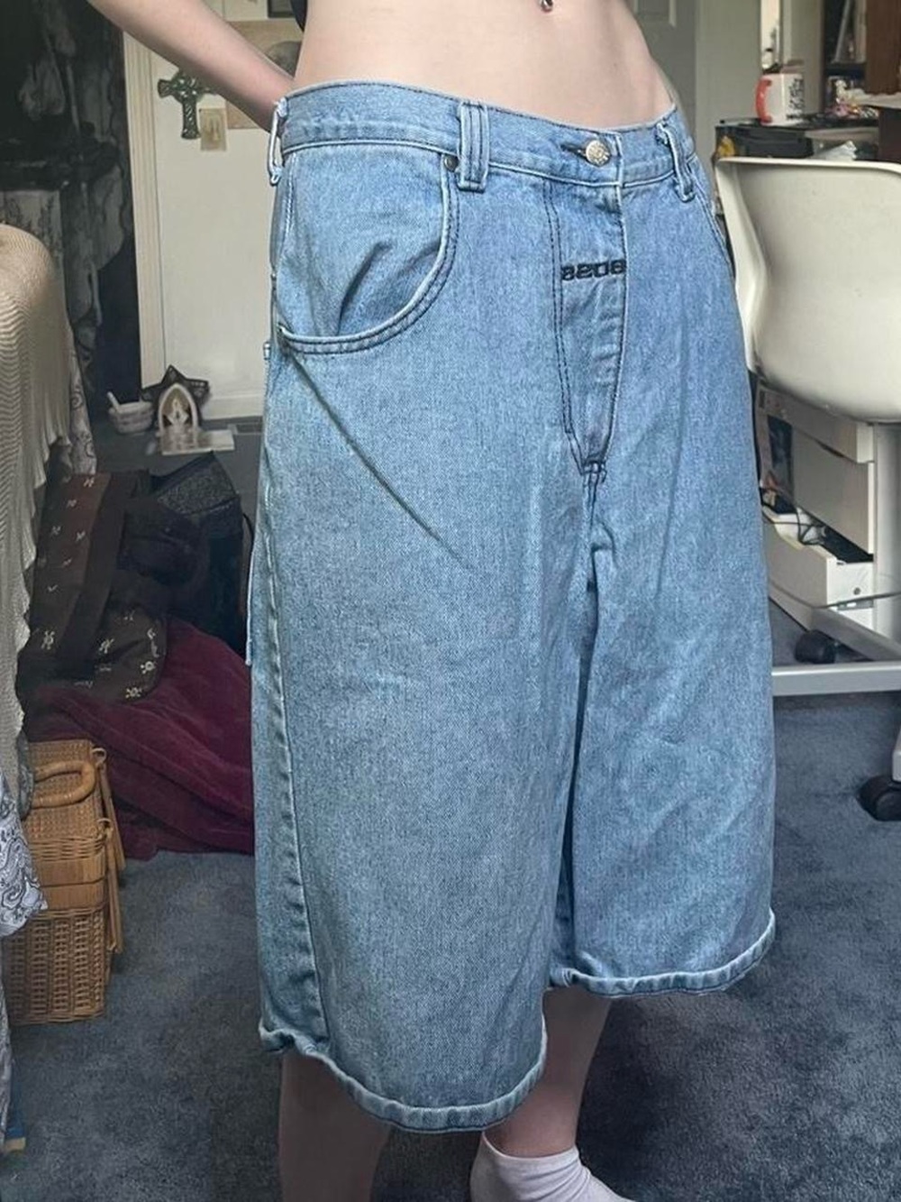 Men's Light Blue Denim Long Shorts - Relaxed Fit